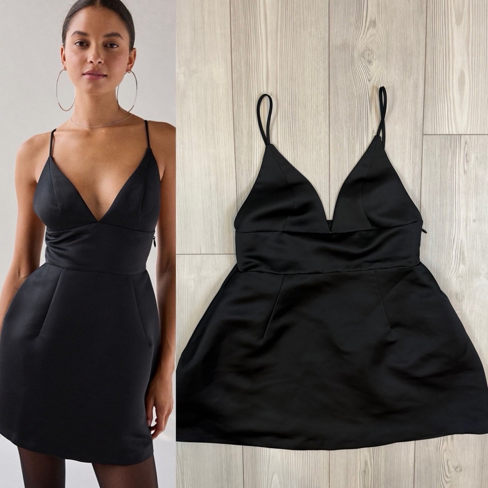KIMCHI BLUE Petit Fours Fit-And-Flare Satin Mini Dress in Black Medium